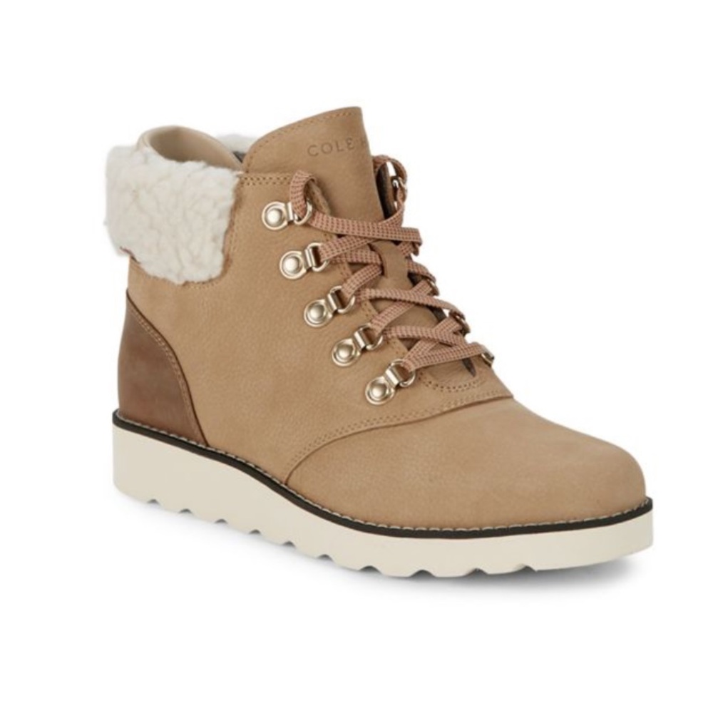 COLE HAAN Nantucket Rugged Waterproof Suede & Faux Fur Hikers. Size 7B